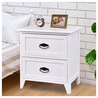 Nightstand, 2 Drawers Storage Wood End Side Nightstand, White