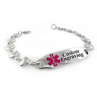 My Identity Doctor - Custom Engraved Medical Alert Bracelet for Women, Steel Heart 6mm - Purple - Wrist Size 5.75 Inch