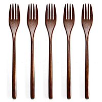 YWILLINK 5pcs Kids Fork Wooden Long Handle Desserts Salad Dinner Fork Tableware