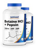 Nutricost Betaine HCl + Pepsin 790mg, 240 Capsules, 2 Bottles (480 Capsules) - Gluten Free & Non-GMO