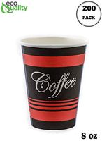 8 oz Restaurant Grade Coffee Cups - (200 Count) by EcoQuality - Disposable Coffee Cups - Hot Drink, Tea, Coffee, Cappuccino, Hot Chocolate, Chai, Chai Latte - Coffee Shops, Office, Breakrooms