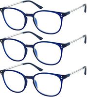 Reading Glasses 3 Pair Stylish Navy Readers Fashion Glasses for Reading Men & Women +3.5