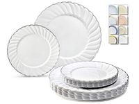 " OCCASIONS" 50 Plates Pack (25 Guests)-Vintage Wedding Party Disposable Plastic Plate Set -25 x 10.25'' Dinner + 25 x 7.5'' Salad/dessert plates (Blossom White/Silver)