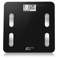 Active Era Digital Body Weight Bathroom Scale - Body Fat Analyzer with BMI - 400 Pounds/180 KG - Ultra Strong Tempered Glass with LCD Display and Step on Technology - Midnight Black