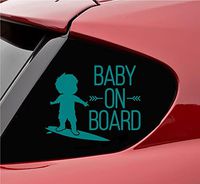 Slap-Art Baby on Board with Baby on surf Board Vinyl Decal Sticker (Teal)