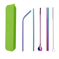 Multicolor Colorful Stainless Steel Straws, Set of 4 Reusable Drinking Straws, Portable Set with Hard Case Holder and 1 Straw Cleaning Brush, Metal Straws for Party, Travel, Household, Outdoor (D)