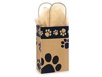 Pack Of 25, Rose 5.5 x 3.25 x 8.5" Paw Print Recycled Kraft Shopping Bags Made In Usa