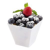 Mini Kova Dessert Tumbler, Dessert Cup - Square, 2 Ounce - White - Plastic - Serve Desserts, Snacks, Samples - Disposable - 100ct Box - Restaurantware