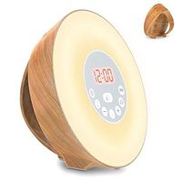 Wake- Up Light, Novarena Wood Alarm Clock 7 Colored Sunrise Simulation & Sleep Aid Feature, Dual Alarm Clock with FM Radio, 6 Natural Sound and Snooze for Kids Adults Bedrooms Sunrise Alarm Clock