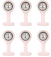 Set of 6 Silicone Nurse Watch W/Pin/Clip, Infection Control Design, Health Care, Nurse, Doctor, Paramedic, Nursing Student, Medical Brooch Fob Watch (Pink)