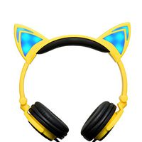 ArMordy(TM Foldable Flashing Glowing Earphone Cat Ear Headphone with LED Light for Laptop Computer Mobile Phone as Kids Gifts[ Yellow ]