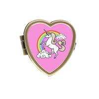 Cartoon Unicorn On Pink Custom Fashion Bronze Tone Heart Pill Box Medicine Tablet Holder Wallet Organizer Case for Pocket or Purse