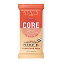 CORE Foods Organic Overnight Oat Bar Probiotics, Gluten Free, non-GMO, Vegan, Kosher, Prebiotics, Coconut Cashew Mango, 2 oz, 16 Refrigerated Bars