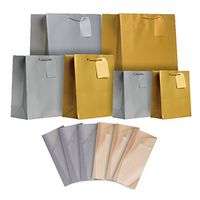 Jillson Roberts Gift Bags in Assorted Sizes with Tissue, Silver and Gold Metallic Matte (STAT001)