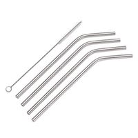 Nicely Neat Stainless Steel Drinking Straws with Cleaning Brush, Set of 4, 8.5 Inches, Bent Shape
