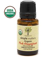 Simple Matters USDA Certified Organic Pink Grapefruit Essential Oil. 100% Pure, Undiluted, Therapeutic Grade. 15 mL (1/2 Ounce).