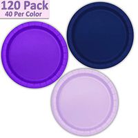 120 Paper Dessert Plates (7") - Navy Blue, Neon Purple, Lavender - 40 Per Color, 3 Colors - Great Assortment for Birthday Parties, Weddings, Holidays, Baby Shower, Celebrations, and more