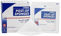 Post-Op Sponges 4" x 4". Pack of 50 8-ply Gauze Faced Sponge for Wound Care and Protection. Sterile, Cellulose Fill, Latex-Free. Fast Wicking and Increased Absorbency.