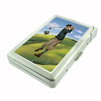 Perfection In Style Metal Cigarette Case with Built in Lighter Vintage Golf Design 002