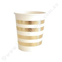 Illume Partyware Gold Cup Stripe, Disposable, 10 Count, 9 Oz for Birthday Party, Kids Party, Baby Shower and Princess Party