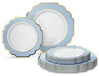 " OCCASIONS" 120 Plates Pack,(60 Guests) Heavyweight Wedding Party Disposable Plastic Plates Set -60 x 10.5'' Dinner + 60 x 8'' Salad/Dessert Plate (Imperial in blue/Gold)