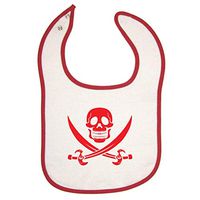 Pirates & Anchors - Skull & Crossbones (Red) - Red Piping Terry Cloth Baby Bib