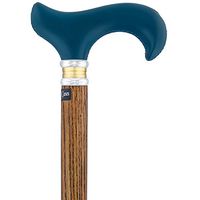 Blue Leather Derby Walking Cane with Espress Ash Stained Shaft and Collar