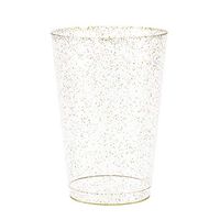 50 Gold Glitter Clear Hard Plastic Cups | 14 oz. Fancy Disposable Wedding Tumblers for Party & Wedding (50-Pack)