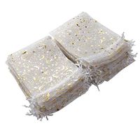 SUNGULF 100Pcs Sheer Organza Drawstring Pouches Stars and Moon Wedding Party Favor Jewelry Candy Gift Bags (5x7 inch, White)
