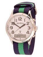 Reizen Low-Vision Ana-Digit Atomic Watch - Green-Blue Striped Band