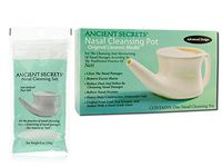 Nasal Pot with Nasal Cleansing Salt Kit by Ancient Secrets. Saline Cleansing Solution
