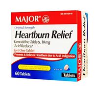 Major Pharmaceuticals Major Heartburn Relief TABS FAMOTIDINE-10 MG Pink 60 Tablets UPC 309045529522