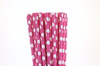 Hot Pink with White Polka Dots Paper Straws (50)