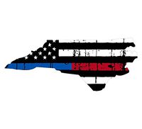 North Carolina tattered thin blue-red line flag honoring our men & women of law enforcement and Fire Fighters USA america car symbol sticker decal die cut vinyl window - Made and Shipped in USA