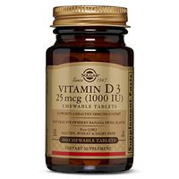 Vitamin D3 25 mcg (1000 IU) Chewable Tablets - Natural Strawberry Banana Swirl Flavor - 100 Count