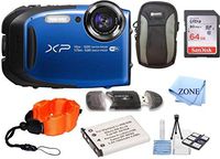 Fujifilm FinePix XP80 Waterproof Digital Camera + 64GB Memory Card+Floating Strap + Replacement NP-45 Bundle kit (Blue)