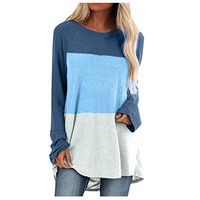 Meikosks Women's Plus Size T Shirt Color Block Pullover Long Sleeve Crewneck Blouses Loose Tops Blue