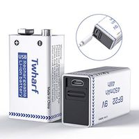 Twharf USB Rechargeable 9V Lithium Battery 450mAh 9V Battery Rechargeable with Build-in Safety Protection Chip 9V Rechargeable Batteries (2 Pack)