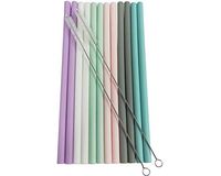 Silicone Straws 12Pcs 10" Reusable Straws BPA Free Drinking Straws REGULAR SIZE Straws for 30&20 Oz Yeti/Ozark/Rtic Tumblers +2Pcs Brushes+1 Storage Pouch