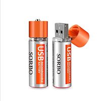 XuBa 2/4Pcs 1.5V 1200mAh USB Rechargeable Quick Charging AA Li-po Battery Orange 2 pcs