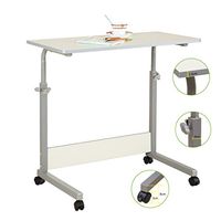 CX Rolling Sofa Side Snack Table Portable Laptop Computer Desk Stand with Wheels, Height Adjustable Breakfast TV Tray Bedside Coffee Table, Wood Desktop with Metal Frame
