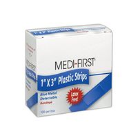 Medique MP67133 Medi-First Blue 1" x 3" Metal Detectable Plastic Bandages, 1" x 3", Flesh, 1" x 3" (Box of 100)
