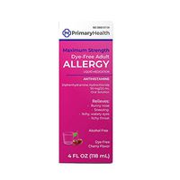 Primary Health Maximum Strength Dye-Free Adult Allergy Diphenhydramine 50mg/20mL, 4 Oz.