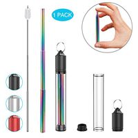 Telescopic Reusable Straws Rainbow, Collapsible Metal Straw Portable Stainless Steel Drinking Straws with Case & Cleaning Brush, FDA Approved, Perfect for Travel, Home, Office (Black)