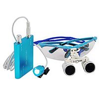 QZY 3.5X420mm Dental Surgical Loupe Magnifier, Binocular Magnifier with LED Head Light Lamp Dental Loupes,Blue