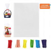 100 Pcs 13x16 Clear Flat Cello/Cellophane Treat Bags for Gift Wrapping, Bakery, Cookie, Candies, Dessert, Party Favors Packaging, with 3 Random Color Twist Ties!