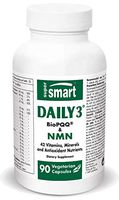 Supersmart - Daily 3 - Three Daily Multivitamin - with BioPQQ & NMN | 42 Powerful Ingredients & Antioxidant Nutrients - Non-GMO - 90 Vegetarian Capsules | 1 Month Supply