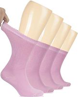 Hugh Ugoli Women's Bamboo Diabetic Crew Socks With Seamless Toe, 4 Pairs, Pink (Shoe Size: 6-9)
