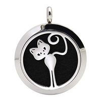 Qmcandy Stainless Steel Pendant 30mm Aromatherapy Essential Oil Diffuser Locket with 7 Washable Pads (Cat)
