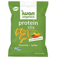IWON Organics Spicy Sweet Pepper Flavor Snack Stix, High Protein and Organic Healthy Snacks, 8 Bags, 1.5 Ounce